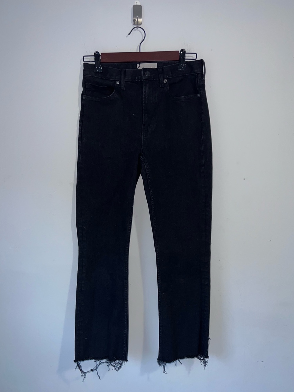 Everlane Black High Rise Kick Crop Flare Jeans Raw Frayed Hem Size 26